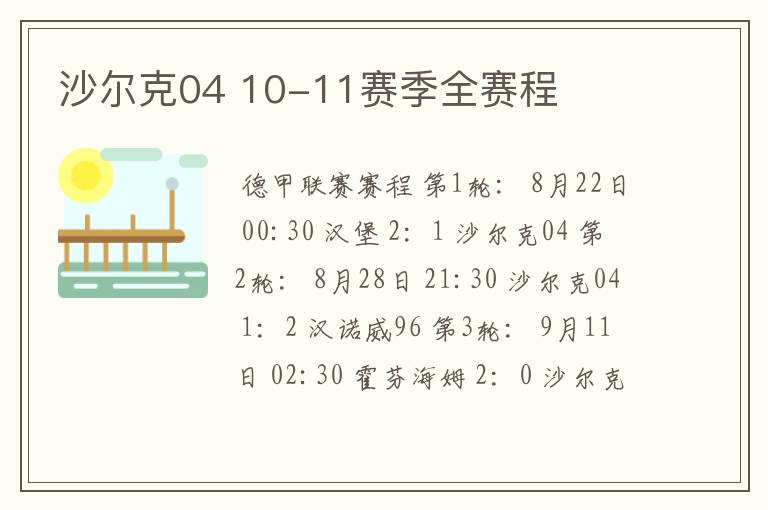 沙尔克04 10-11赛季全赛程