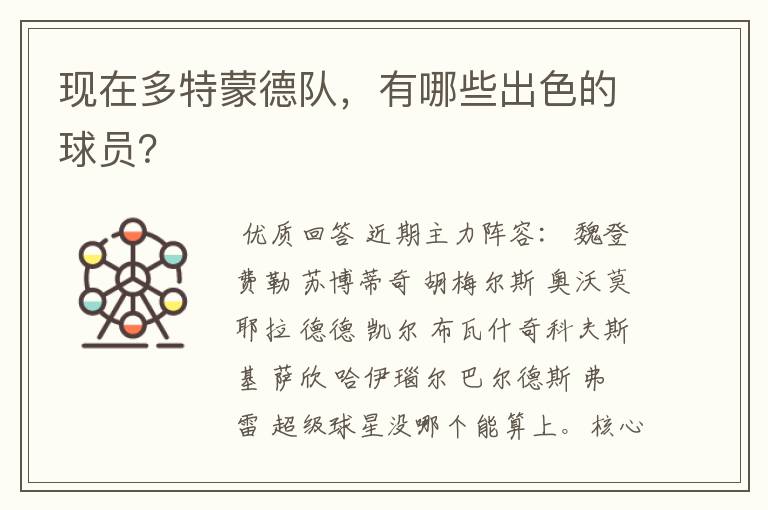 现在多特蒙德队,有哪些出色的球员?