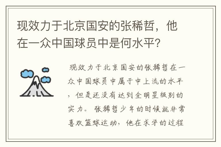 现效力于北京国安的张稀哲,他在一众中国球员中是何水平?