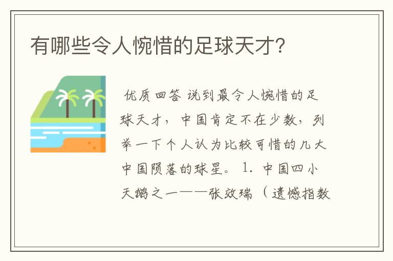 有哪些令人惋惜的足球天才?