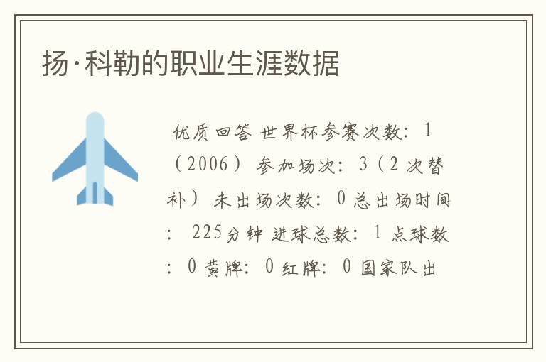 扬·科勒的职业生涯数据