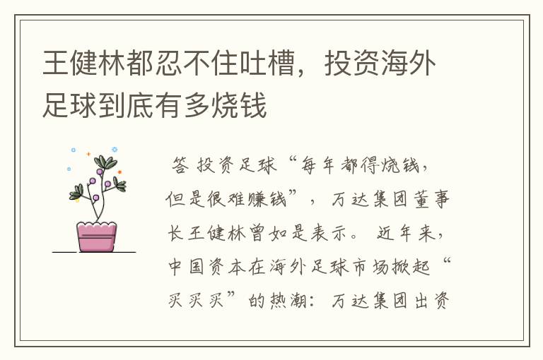 王健林都忍不住吐槽,投资海外足球到底有多烧钱