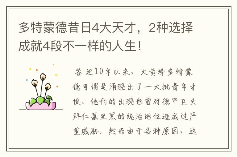 多特蒙德昔日4大天才,2种选择成就4段不一样的人生!
