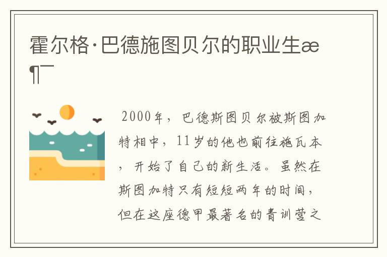 霍尔格·巴德施图贝尔的职业生涯