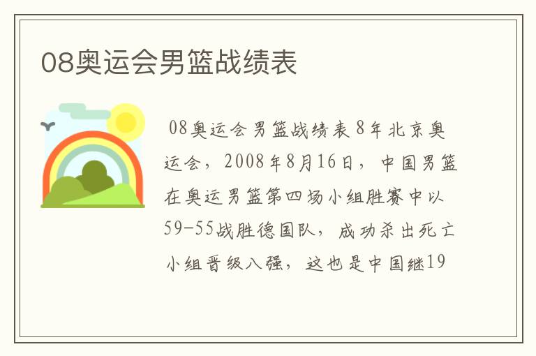 08奥运会男篮战绩表