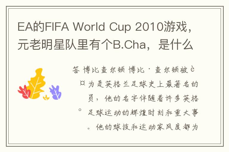 EA的FIFA World Cup 2010游戏,元老明星队里有个B.Cha,是什么人?
