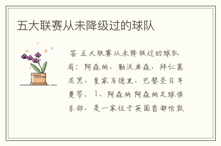 五大联赛从未降级过的球队