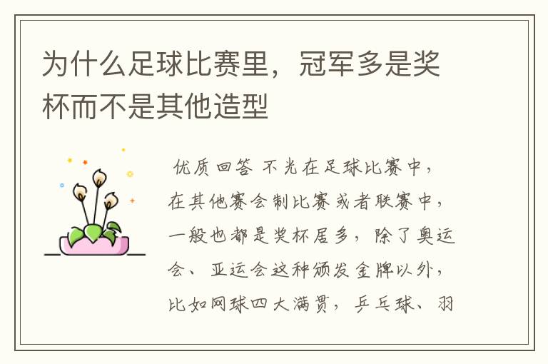 为什么足球比赛里,冠军多是奖杯而不是其他造型