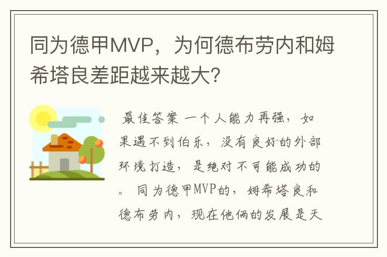 同为德甲MVP,为何德布劳内和姆希塔良差距越来越大?