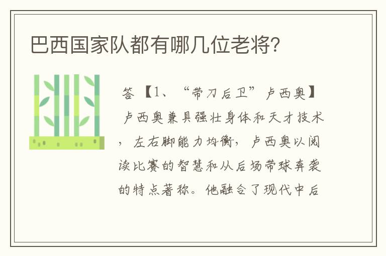 巴西国家队都有哪几位老将?