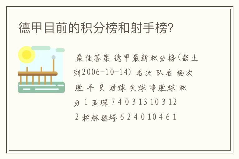 德甲目前的积分榜和射手榜?