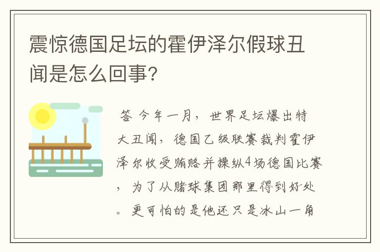震惊德国足坛的霍伊泽尔假球丑闻是怎么回事?