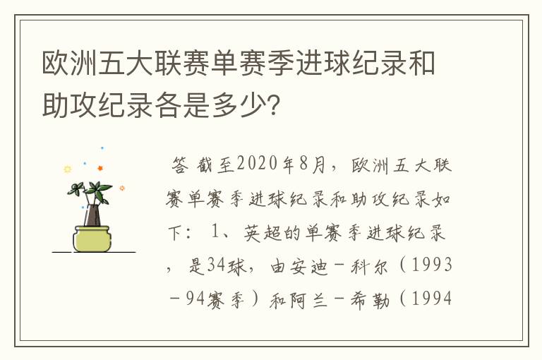 欧洲五大联赛单赛季进球纪录和助攻纪录各是多少?