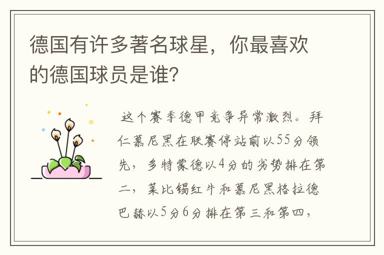 德国有许多著名球星,你最喜欢的德国球员是谁?