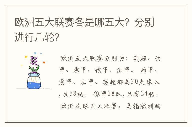 欧洲五大联赛各是哪五大?分别进行几轮?
