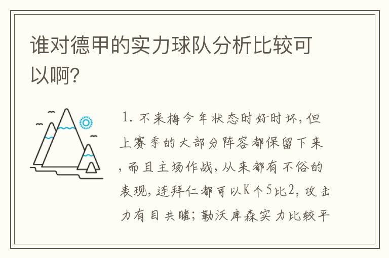 谁对德甲的实力球队分析比较可以啊?