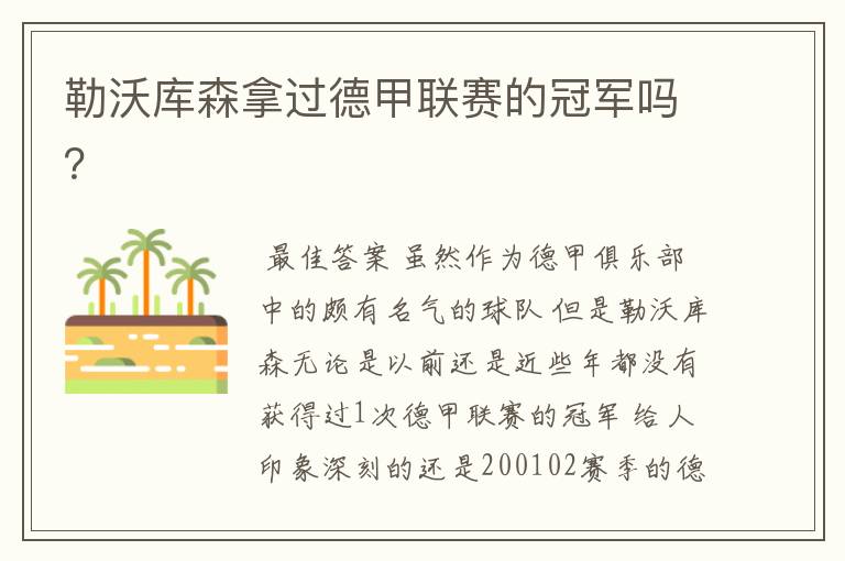 勒沃库森拿过德甲联赛的冠军吗?