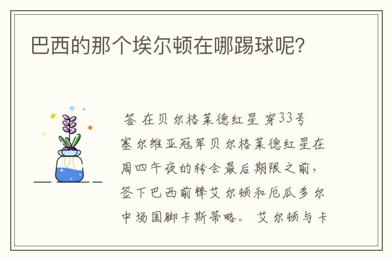 巴西的那个埃尔顿在哪踢球呢?