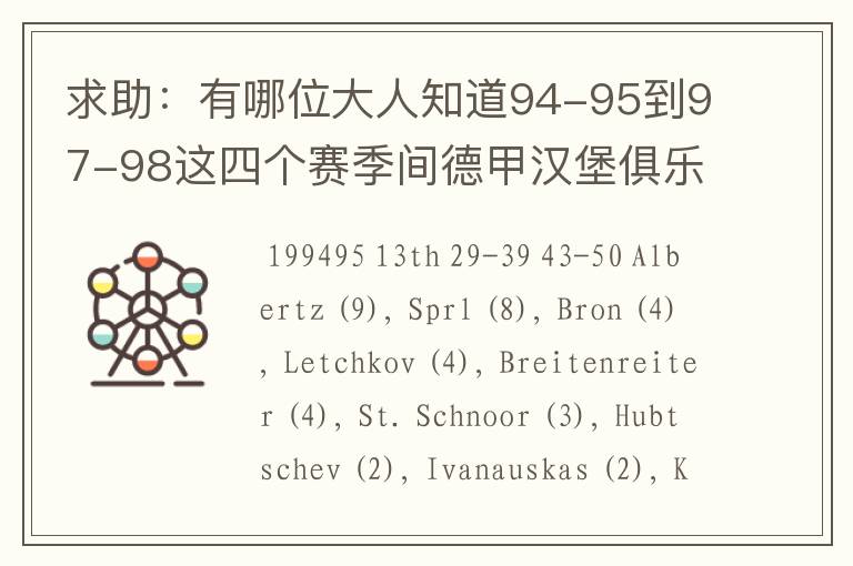求助:有哪位大人知道94-95到97-98这四个赛季间德甲汉堡俱乐部的球员名单,主力阵容和主教练的名字?