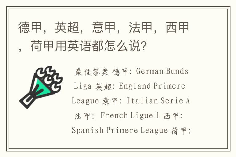 德甲,英超,意甲,法甲,西甲,荷甲用英语都怎么说?