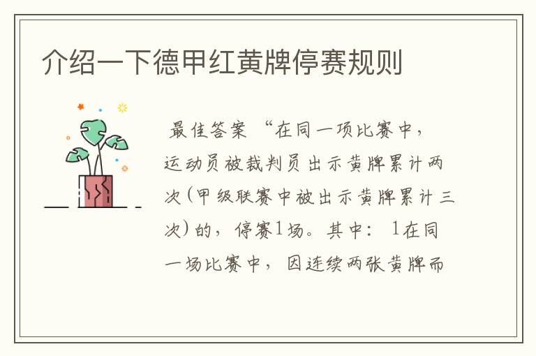 介绍一下德甲红黄牌停赛规则