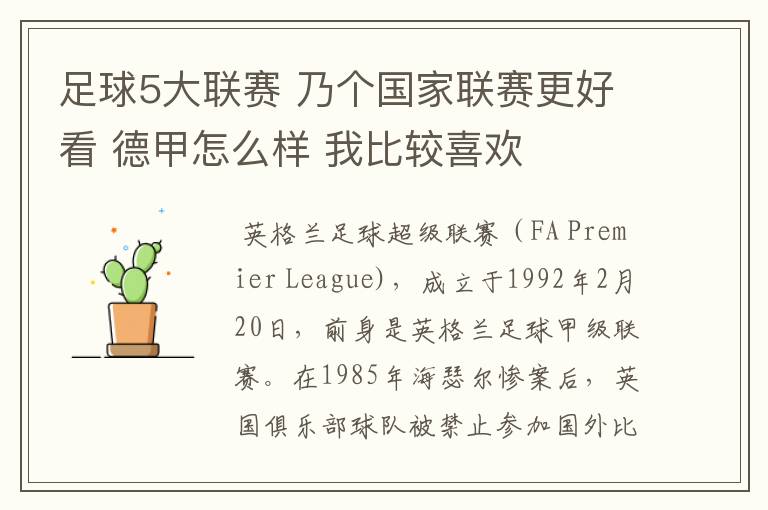 足球5大联赛 乃个国家联赛更好看 德甲怎么样 我比较喜欢