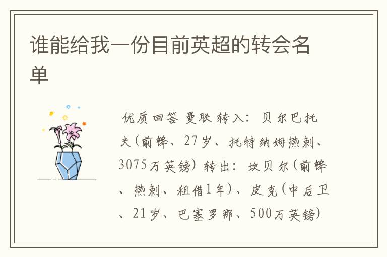 谁能给我一份目前英超的转会名单