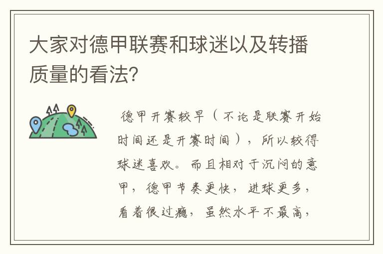 大家对德甲联赛和球迷以及转播质量的看法?