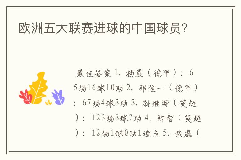 欧洲五大联赛进球的中国球员?