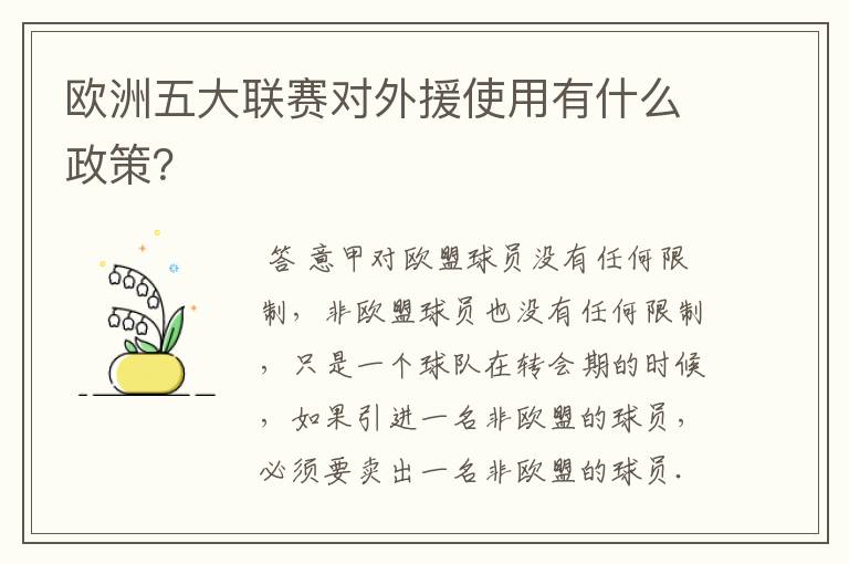 欧洲五大联赛对外援使用有什么政策?
