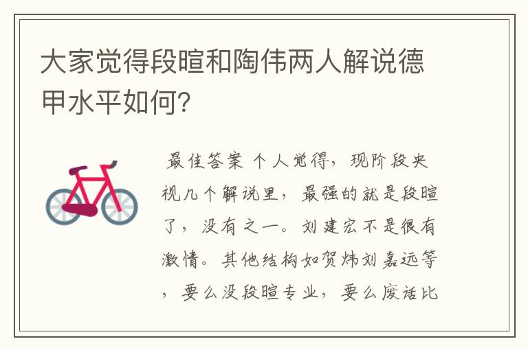 大家觉得段暄和陶伟两人解说德甲水平如何?