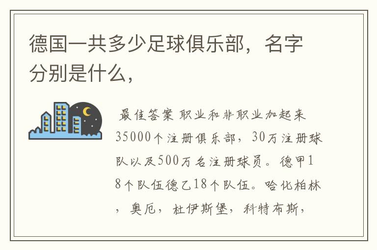德国一共多少足球俱乐部,名字分别是什么,