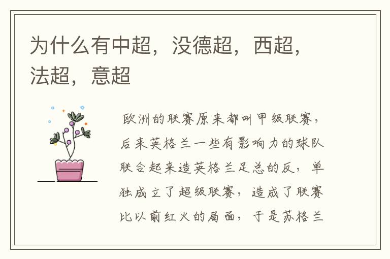 为什么有中超,没德超,西超,法超,意超