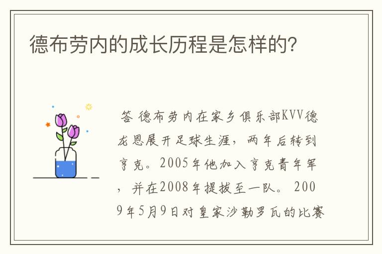 德布劳内的成长历程是怎样的?