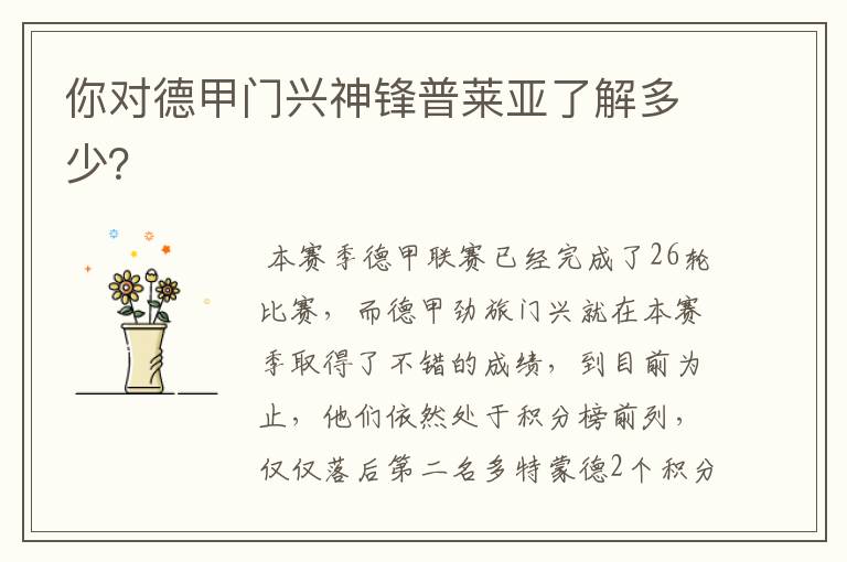 你对德甲门兴神锋普莱亚了解多少?