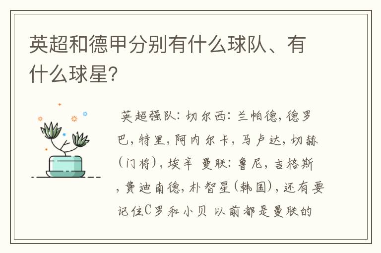 英超和德甲分别有什么球队、有什么球星?