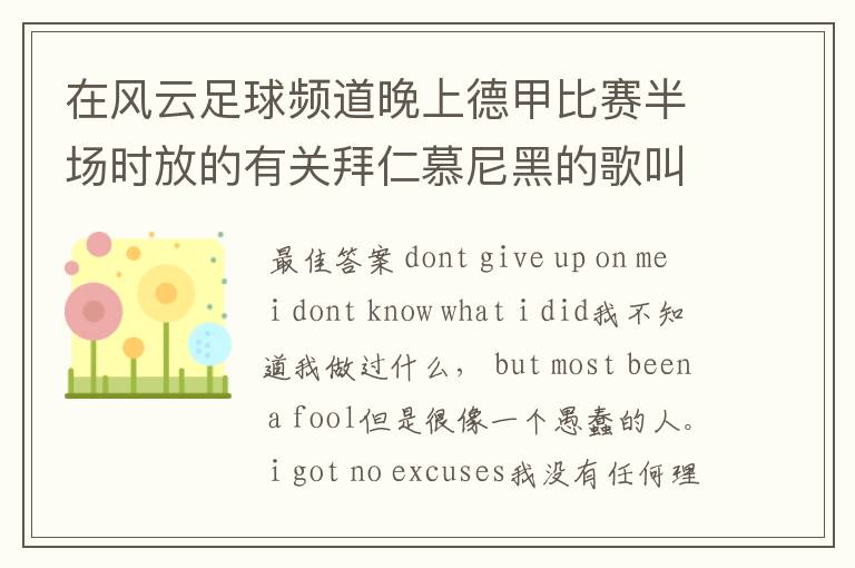 在风云足球频道晚上德甲比赛半场时放的有关拜仁慕尼黑的歌叫什么名字