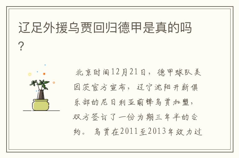 辽足外援乌贾回归德甲是真的吗?