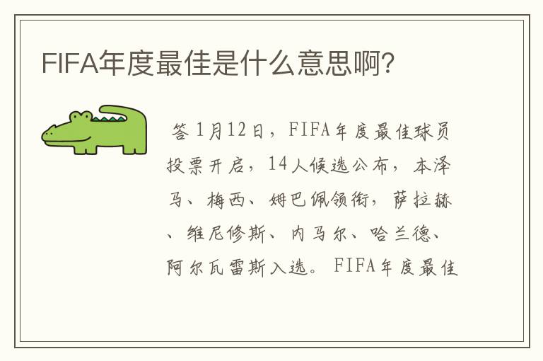 FIFA年度最佳是什么意思啊?