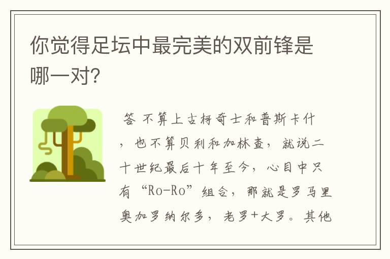 你觉得足坛中最完美的双前锋是哪一对?