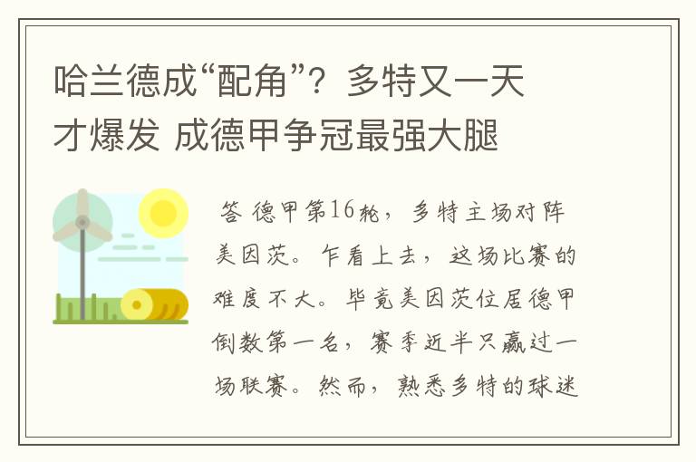 哈兰德成“配角”?多特又一天才爆发 成德甲争冠最强大腿