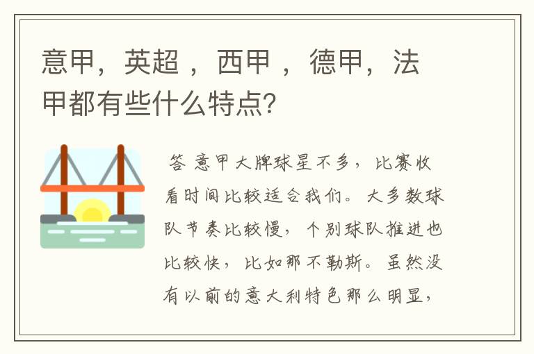 意甲,英超 ,西甲 ,德甲,法甲都有些什么特点?