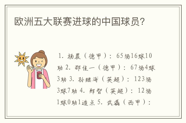 欧洲五大联赛进球的中国球员?