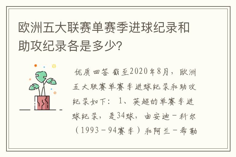 欧洲五大联赛单赛季进球纪录和助攻纪录各是多少?