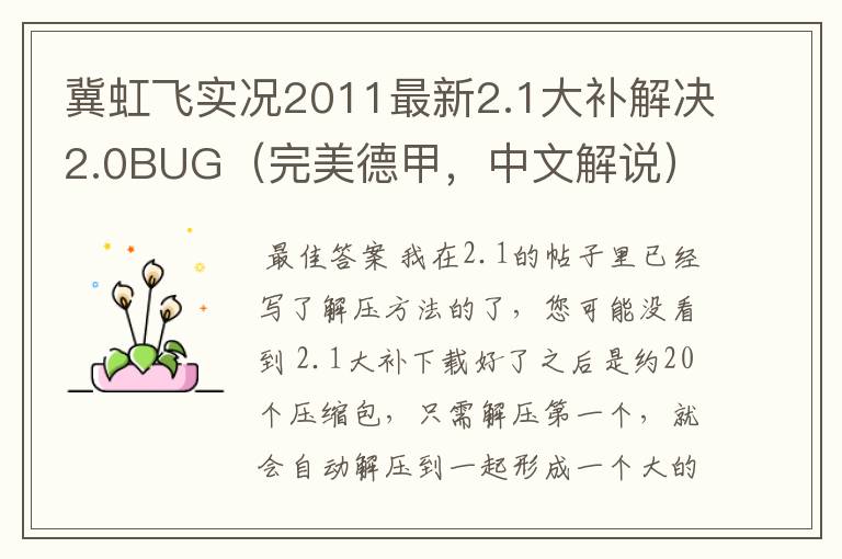 冀虹飞实况2011最新2.1大补解决2.0BUG(完美德甲,中文解说)及最新冬季转会存档{安装问题}