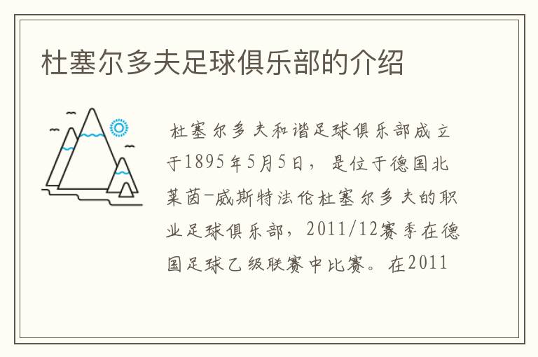 杜塞尔多夫足球俱乐部的介绍