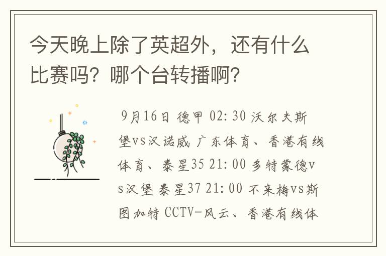 今天晚上除了英超外,还有什么比赛吗?哪个台转播啊?
