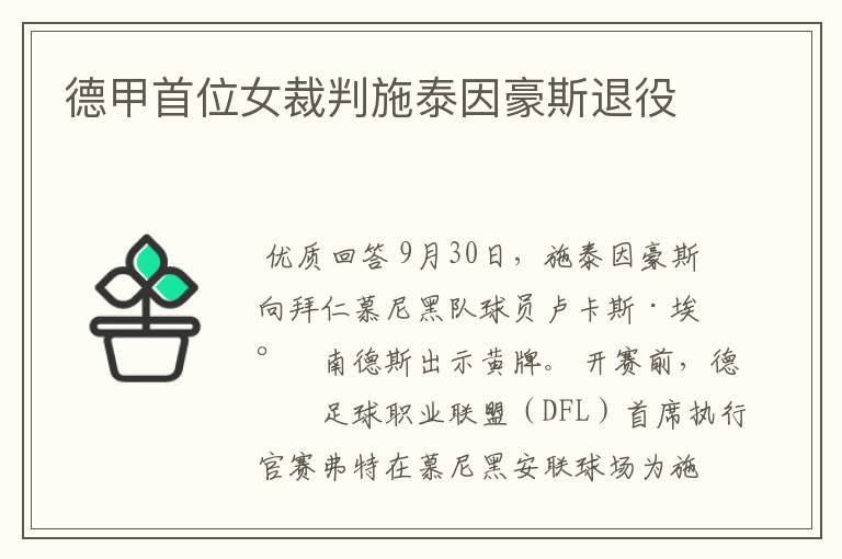 德甲首位女裁判施泰因豪斯退役