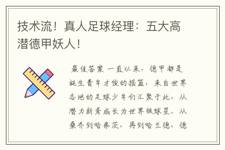 技术流!真人足球经理:五大高潜德甲妖人!