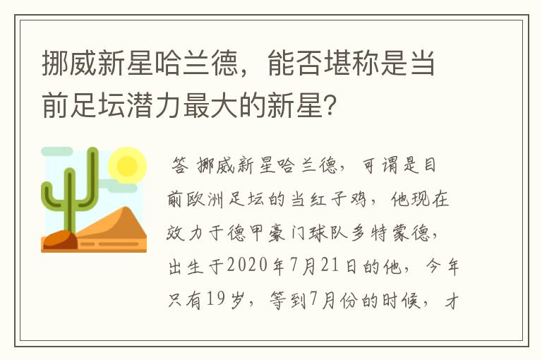 挪威新星哈兰德,能否堪称是当前足坛潜力最大的新星?